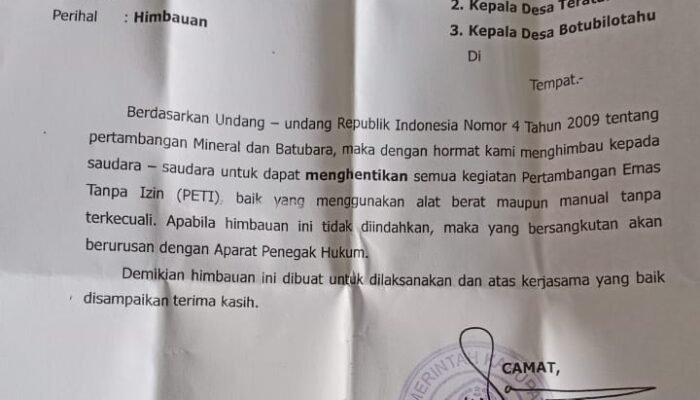 Warga Marisa Kritik Himbauan Camat Tentang Penghentian PETI: “Kalau Serius, Tangkap Pelakunya!
